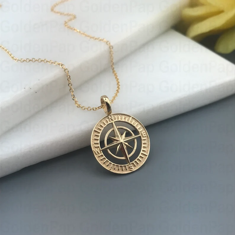 Compass Men Necklace (Gold) - Men's Engraved Necklace by Talisa