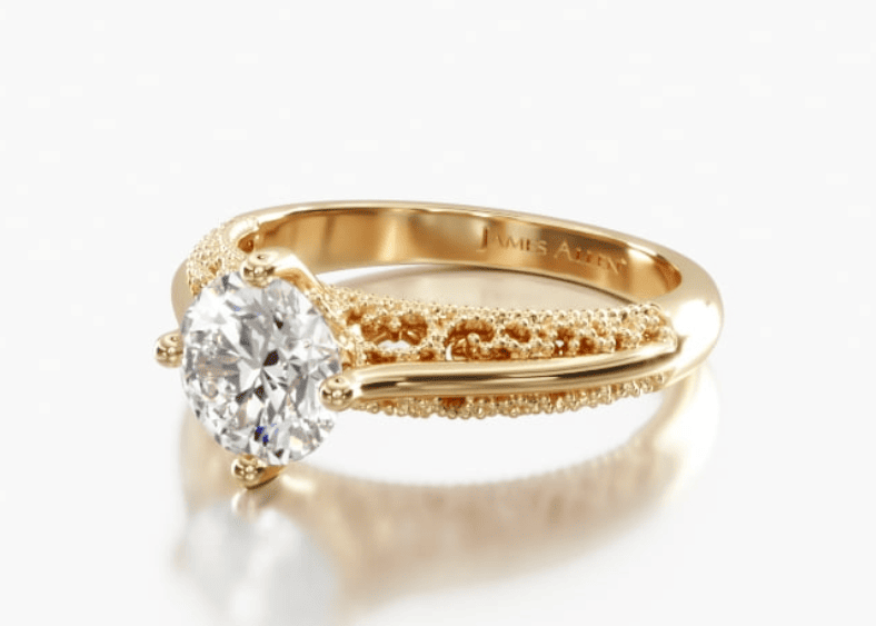 gold beaded filigree cathedral engagement ring
