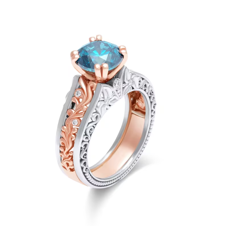 georgian inspired filigree blue diamond ring