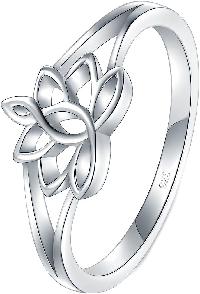 lotus flower design sterling silver ring