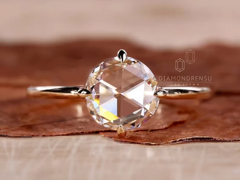 rose cut lab-grown diamond ring