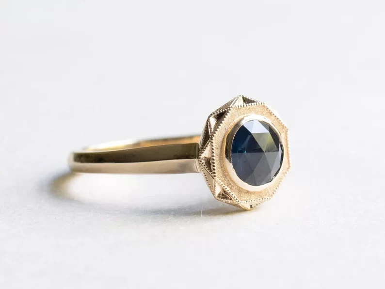 gold rose cut sapphire ring