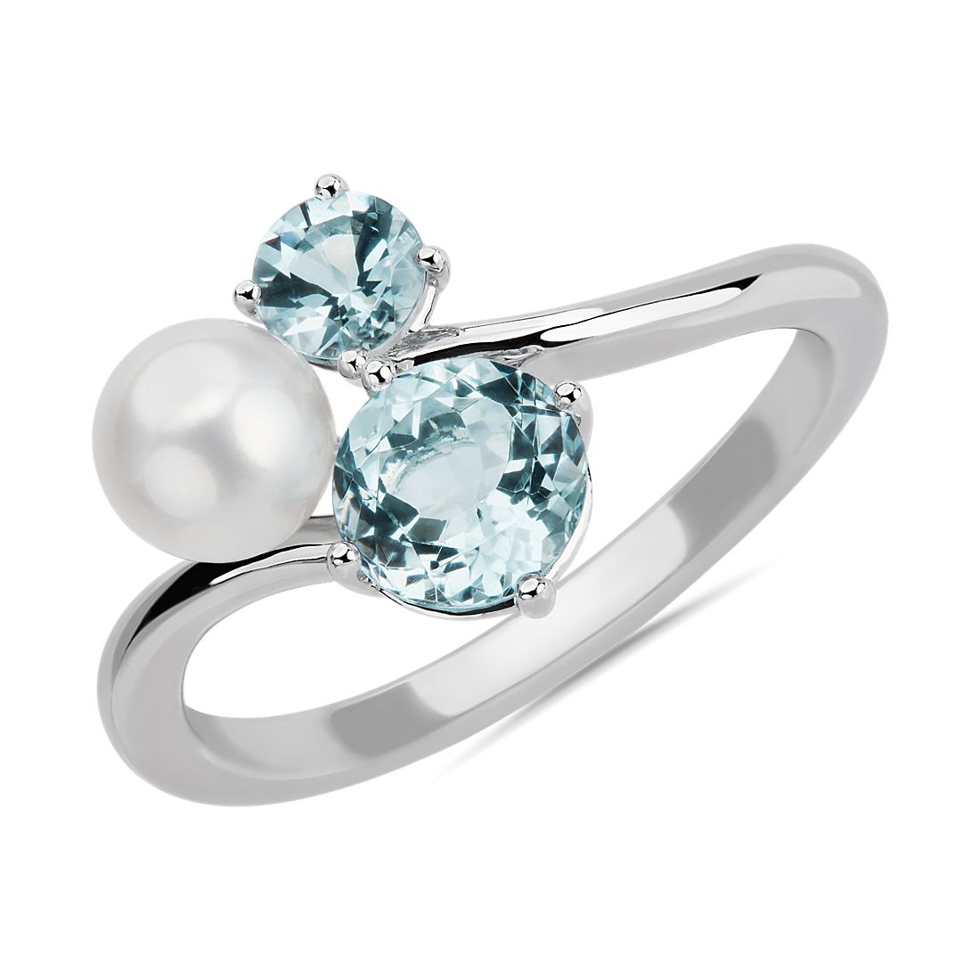 Aquamarine and Freshwater Pearl Cluster Ring