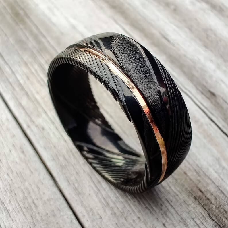 black damascus steel ring