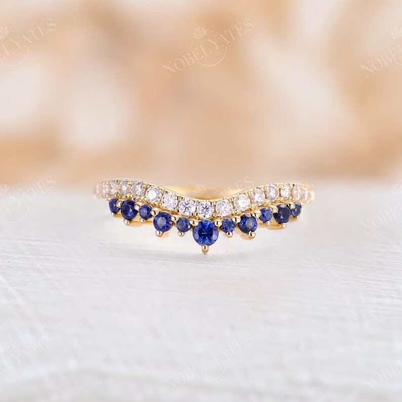 curved sapphire wedding band
