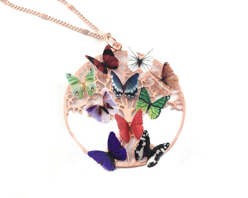 family tree butterfly birthstone necklace