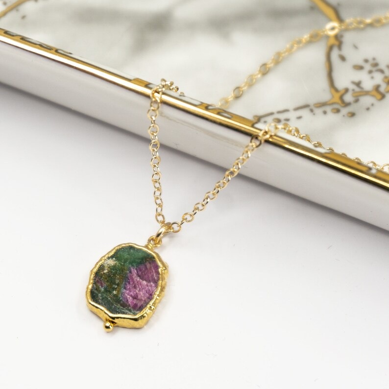 gold ruby zoisite pendant necklace