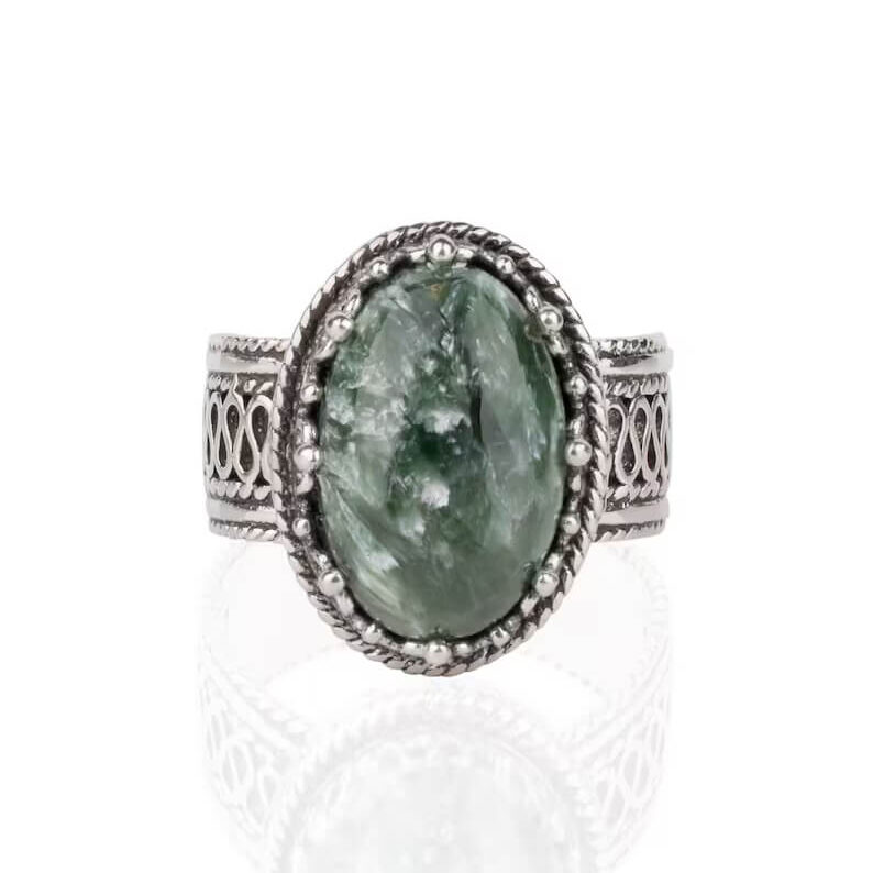 seraphinite serpentine silver ring