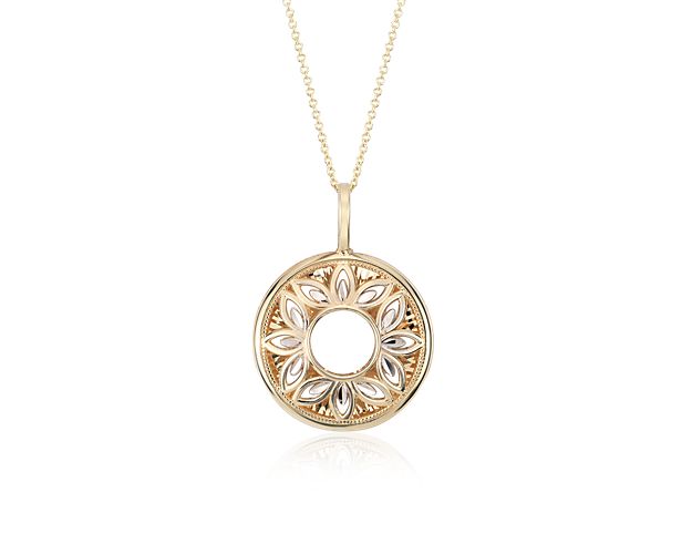 14k yellow and white gold floral pendant