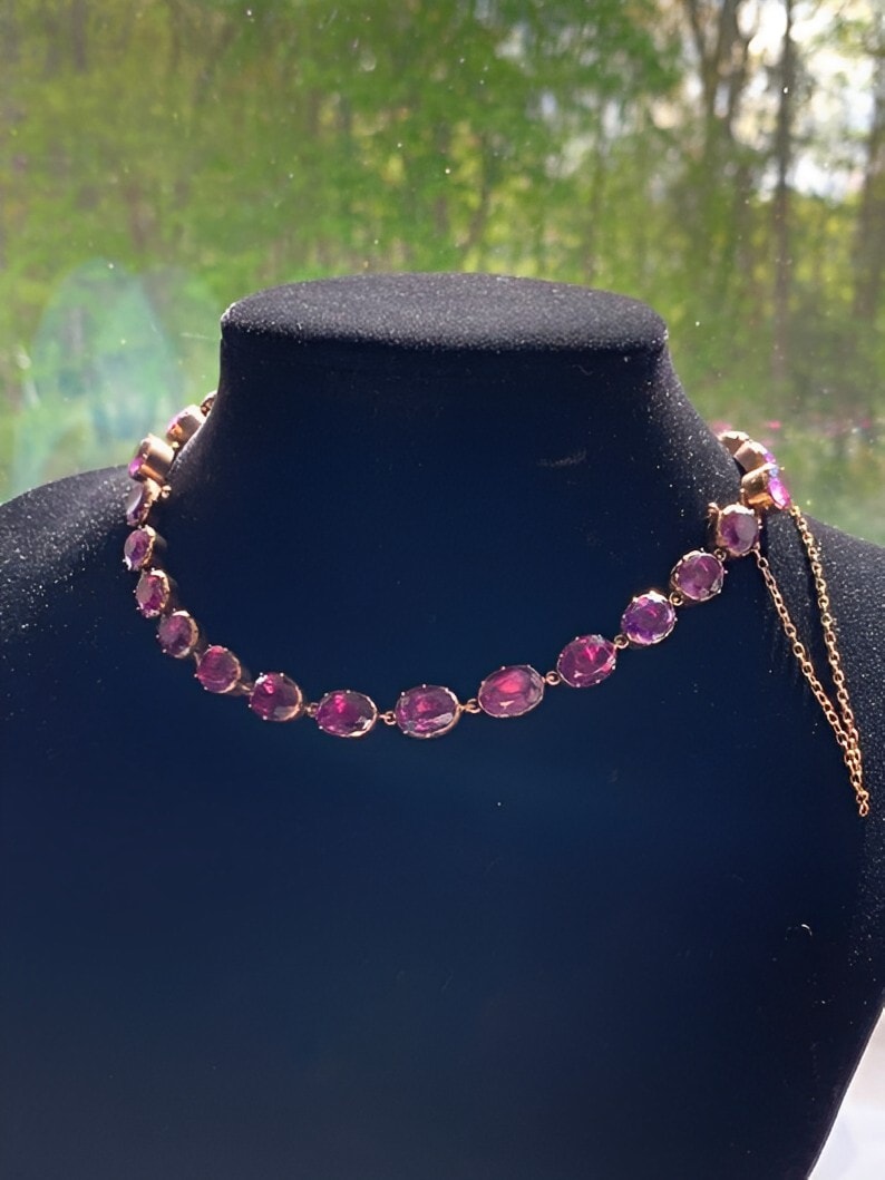 rose gold 2-in-1 riviere necklace with amethyst gemstones