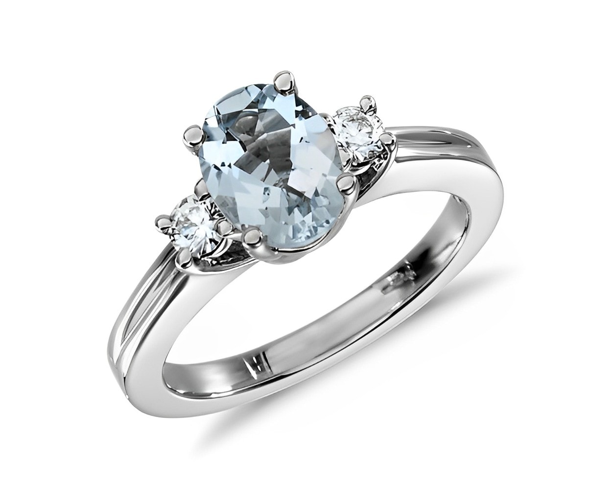 three stone aquamarine and diamond ring