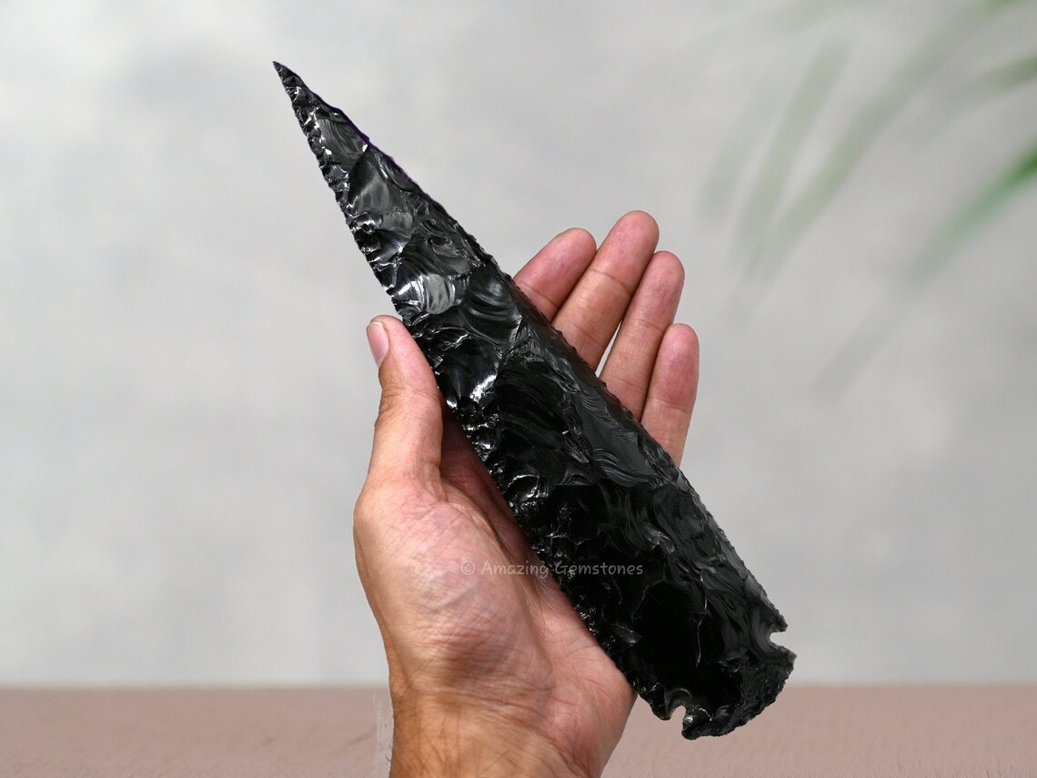 Black obsidian arrowhead point