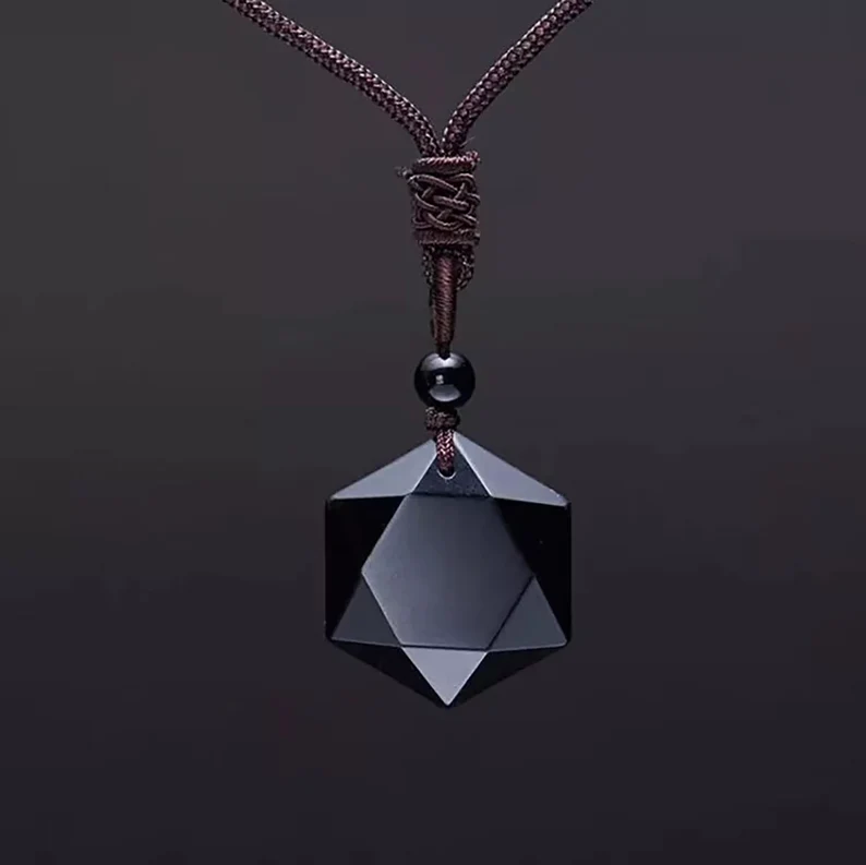 black obsidian hexagram pendant necklace