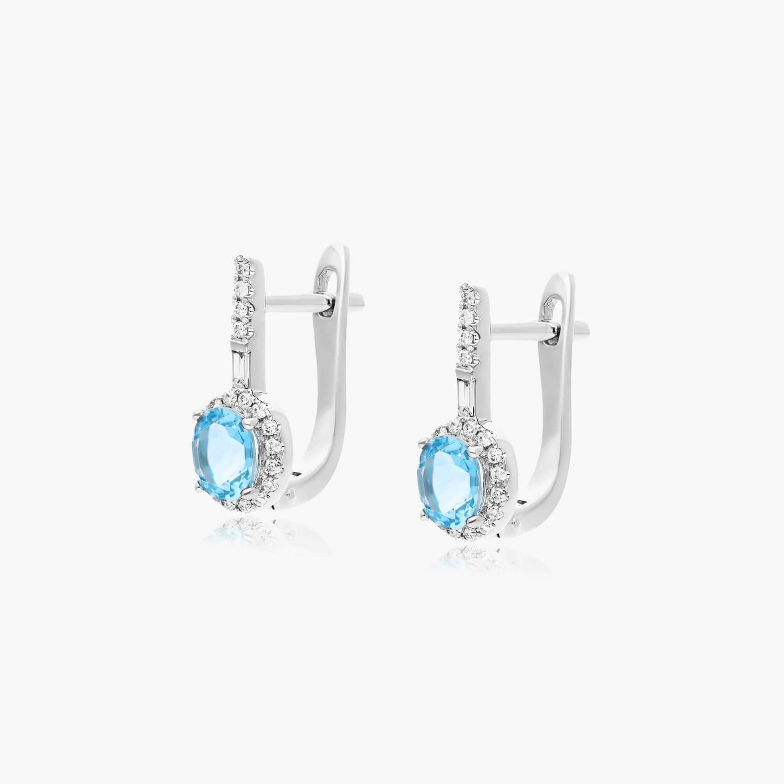 blue topaz and diamond drop earrings