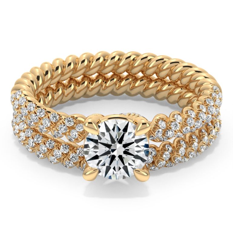 braided diamond engagement ring in gold setting
