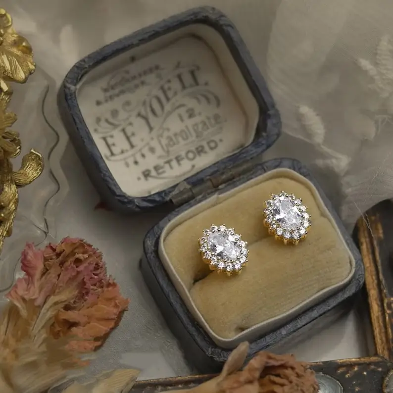 cz stud earrings in a jewelry box