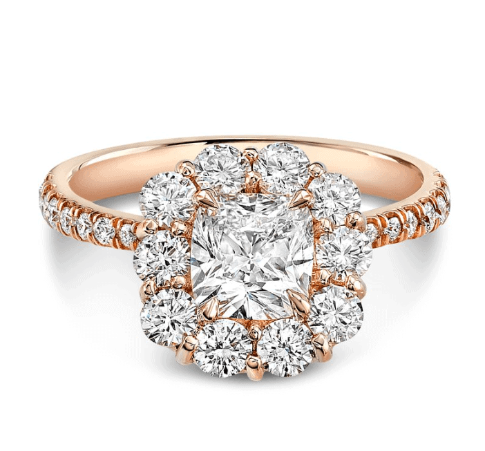 diamond halo engagement ring in rose gold setting
