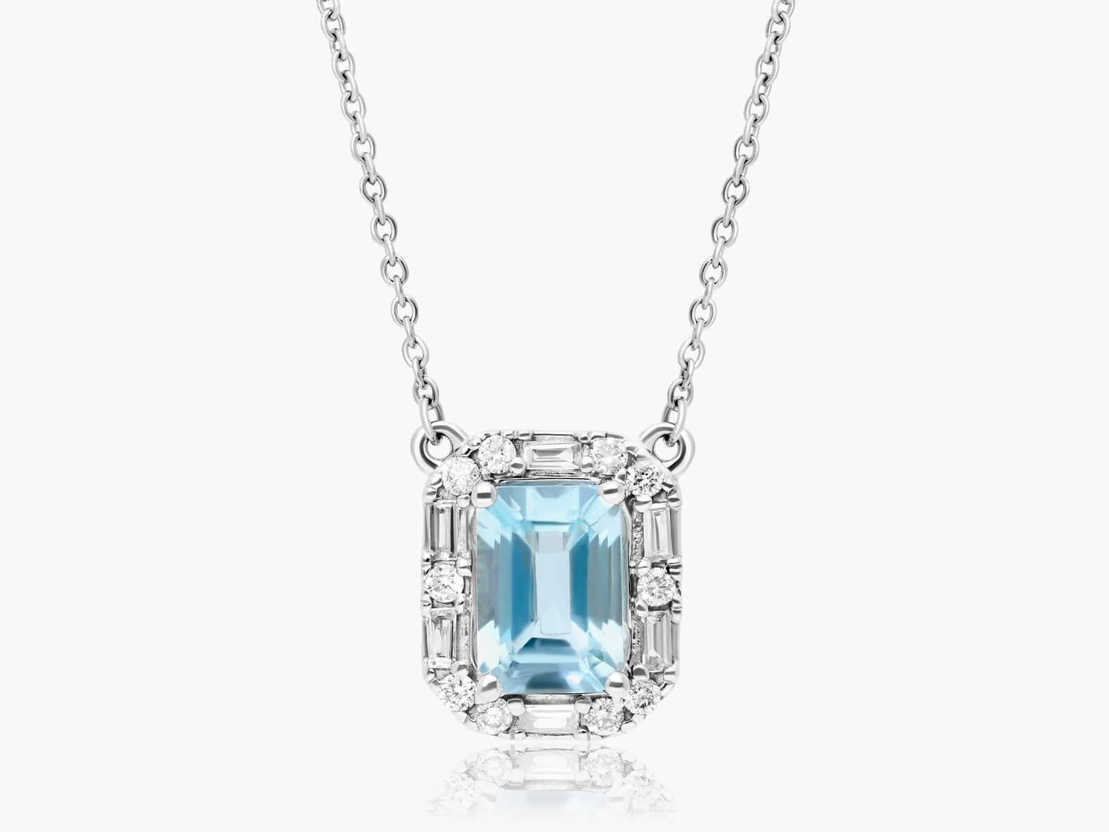 diamond halo aquamarine necklace