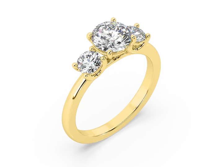 diamond trilogy engagement ring in yellow gold setting