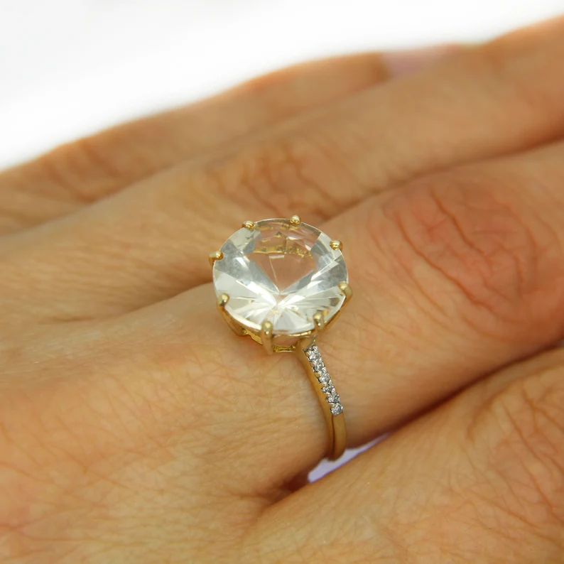 gold goshenite diamond ring
