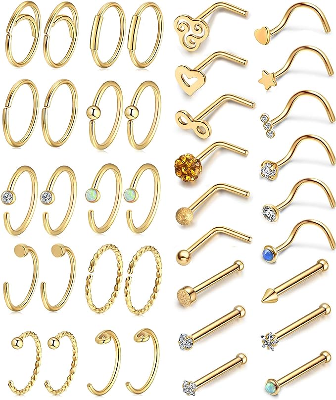 gold surgical stainless steel nose rings