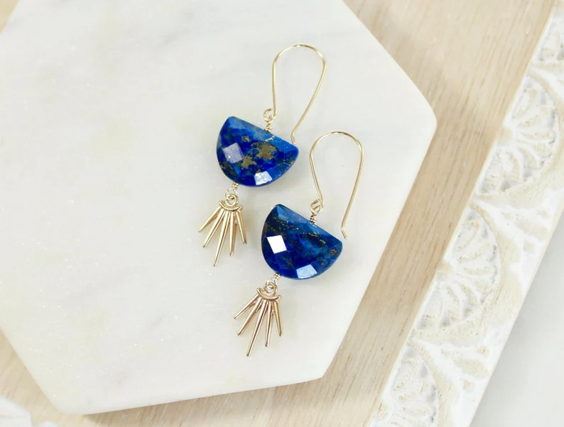 lapis lazuli half moon earrings