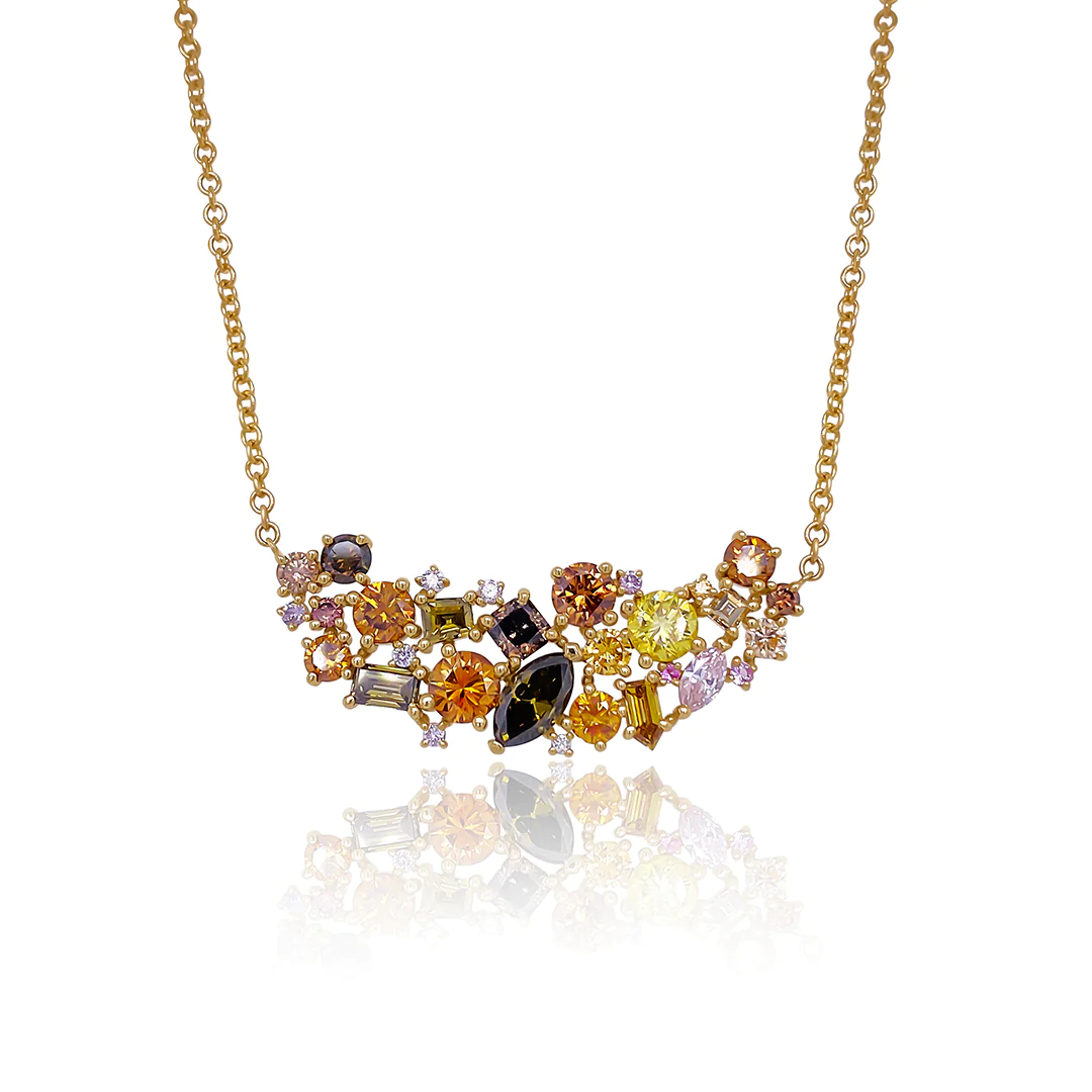 mixed gemstones necklace in gold setting
