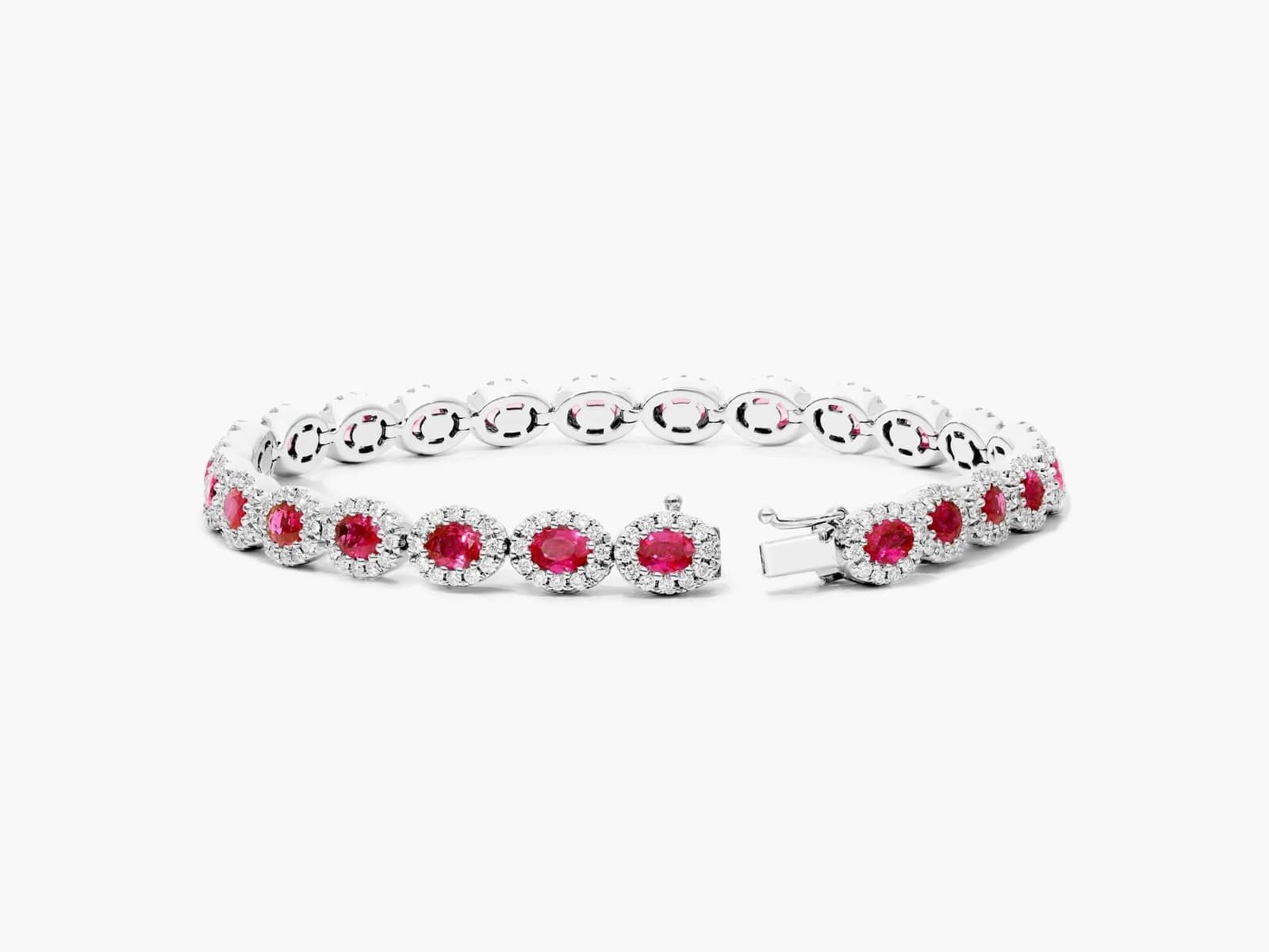 oval ruby and diamond halo bracelet