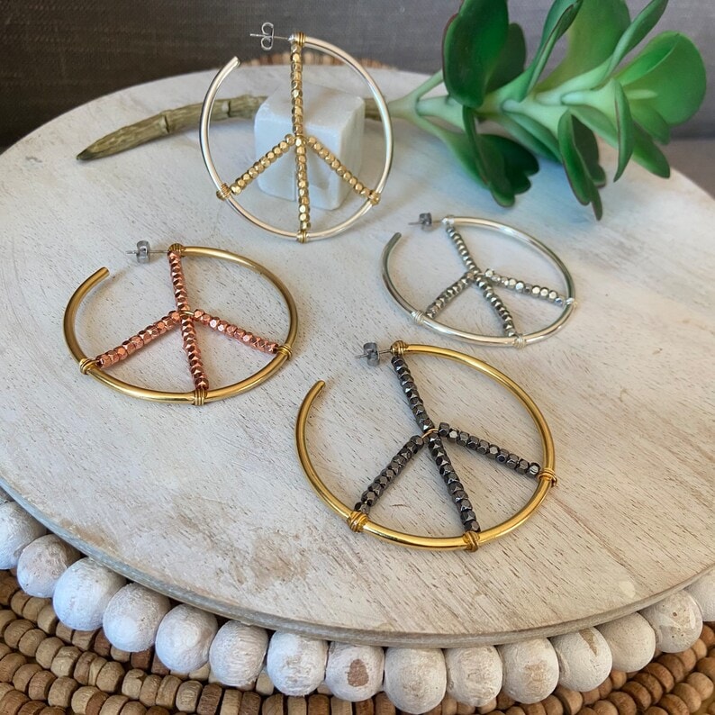 peace sign hoop earrings in different colors