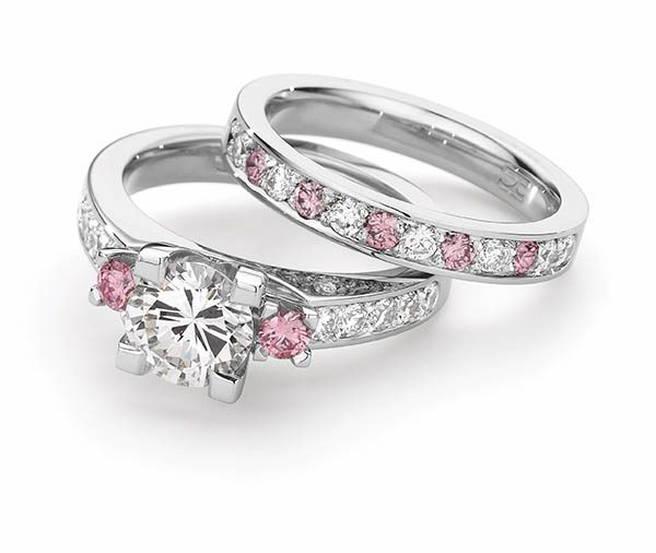 pink and white diamond wedding ring set