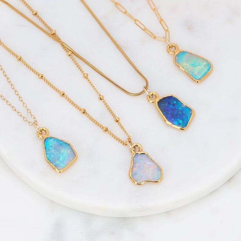 raw australian opal pendants with gold chains