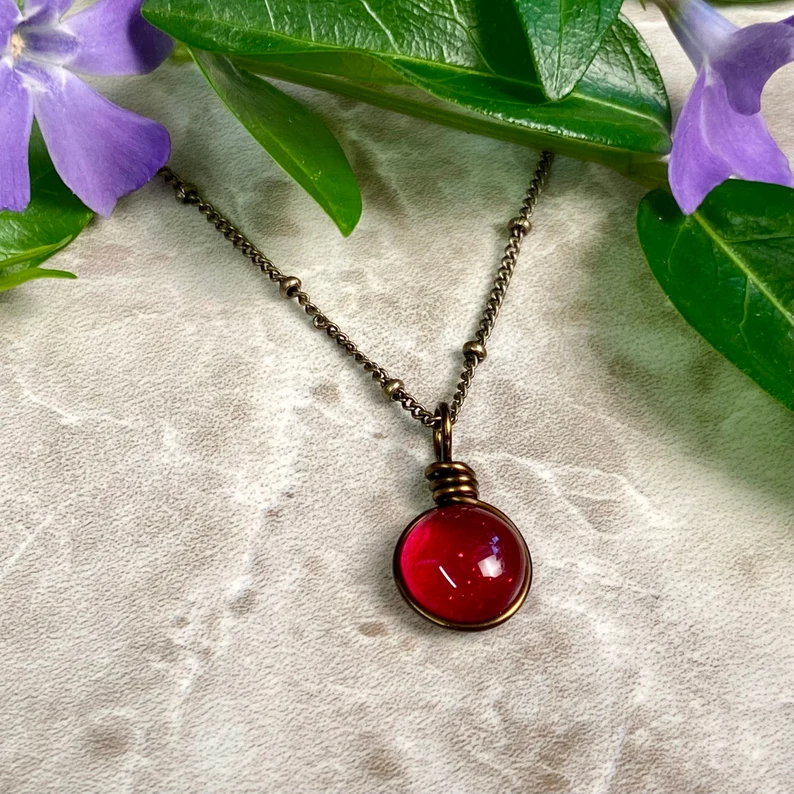 ruby red glass pendant necklace