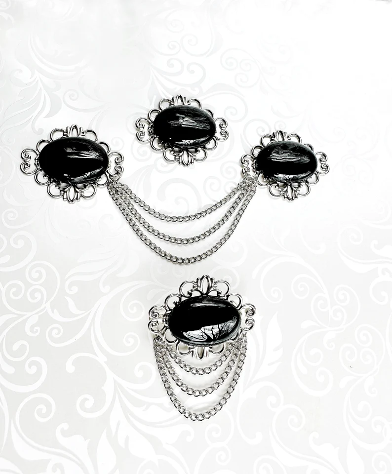 silver black obsidian brooches