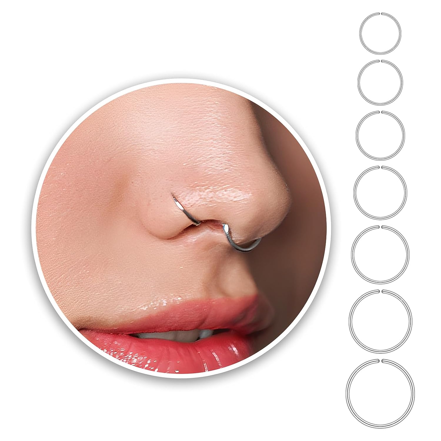 sterling silver nose rings on the woman's nose