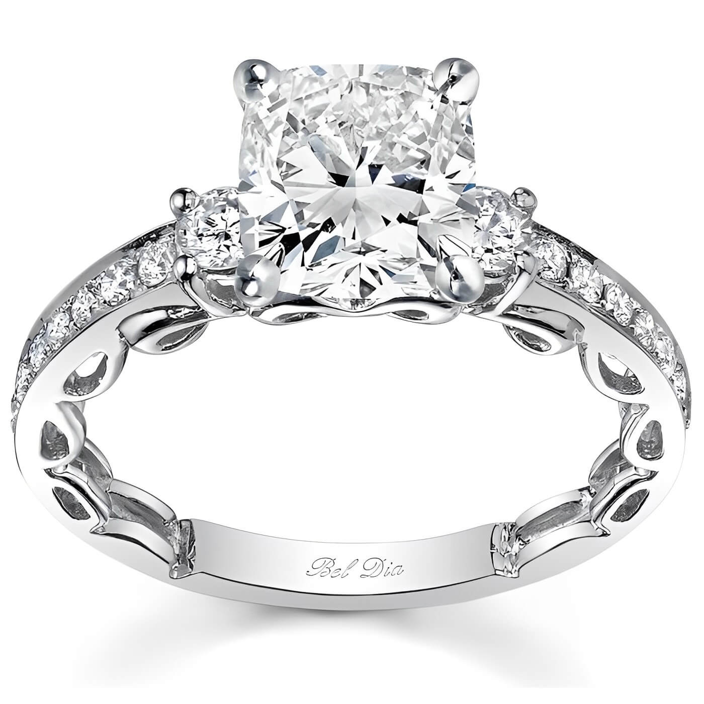 three stone engagement ring in white gold setting