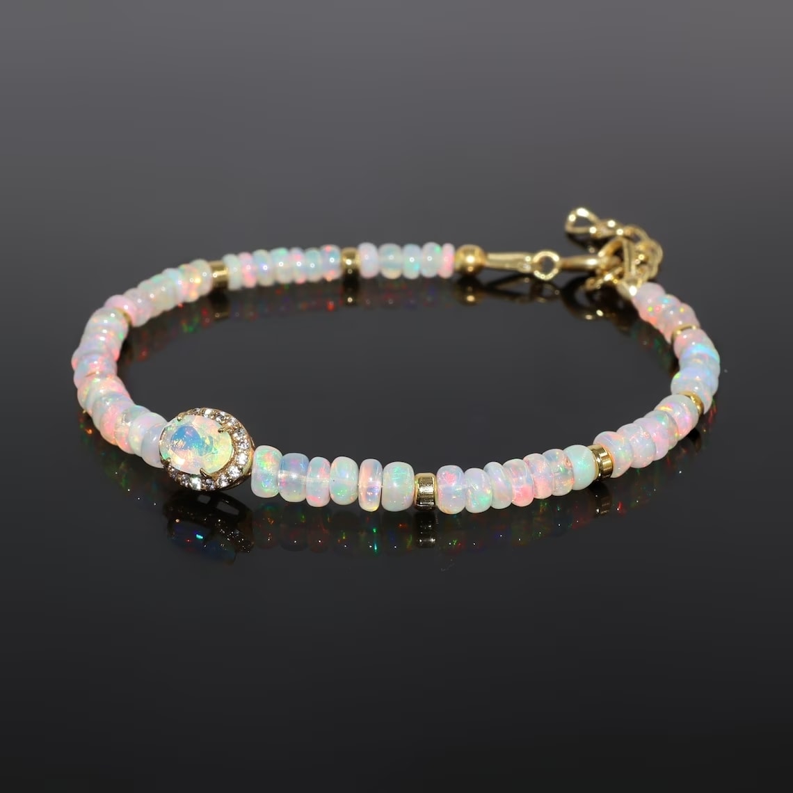 white opal oval charm bracelet