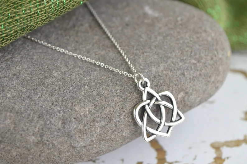silver celtic heart knot necklace