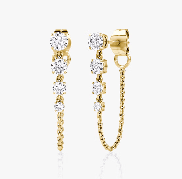diamond linked tennis earrings in yellow gold setting
