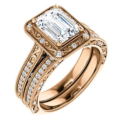 emerald cut diamond engagement ring in rose gold setting