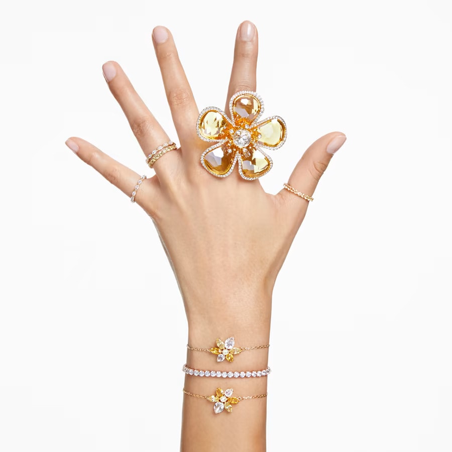 yellow flower cocktail ring and bracelets
