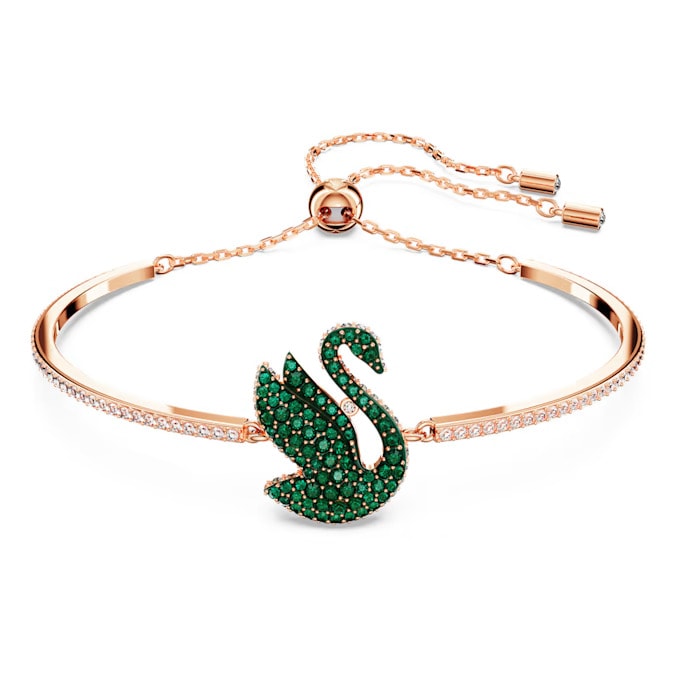 green swan bangle in rose gold setting