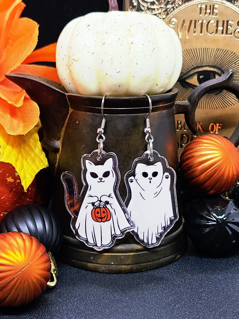 halloween cat ghost earrings