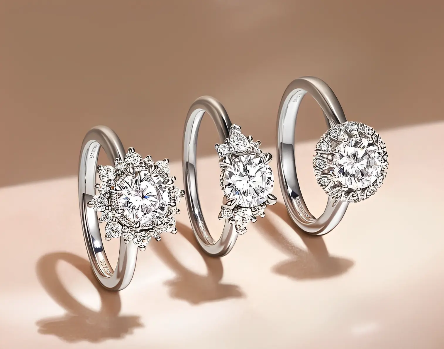 halo diamond engagement rings in white gold setting