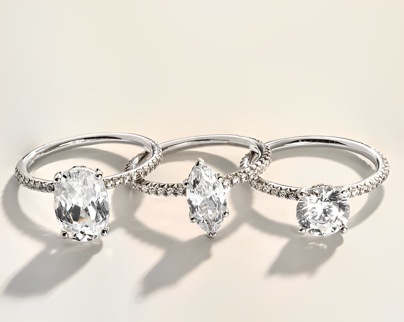 hidden halo diamond engagement rings in white gold setting