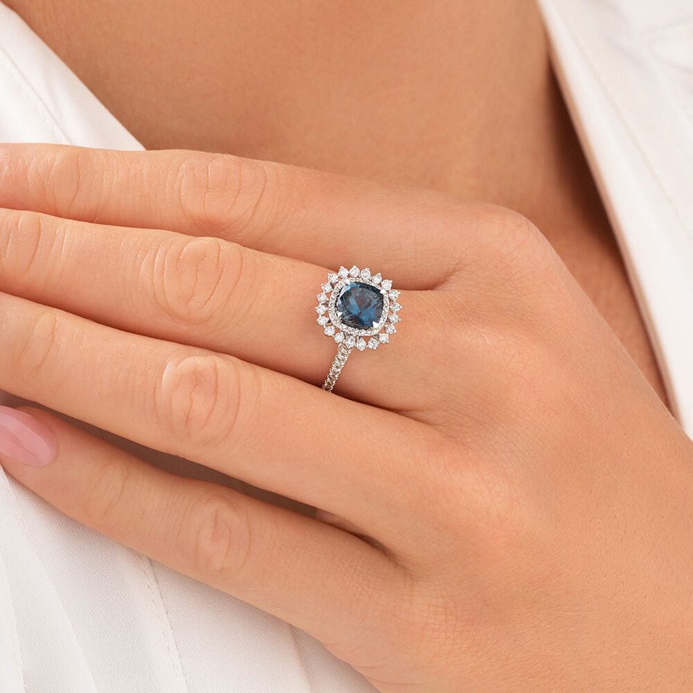 london blue topaz halo engagement ring