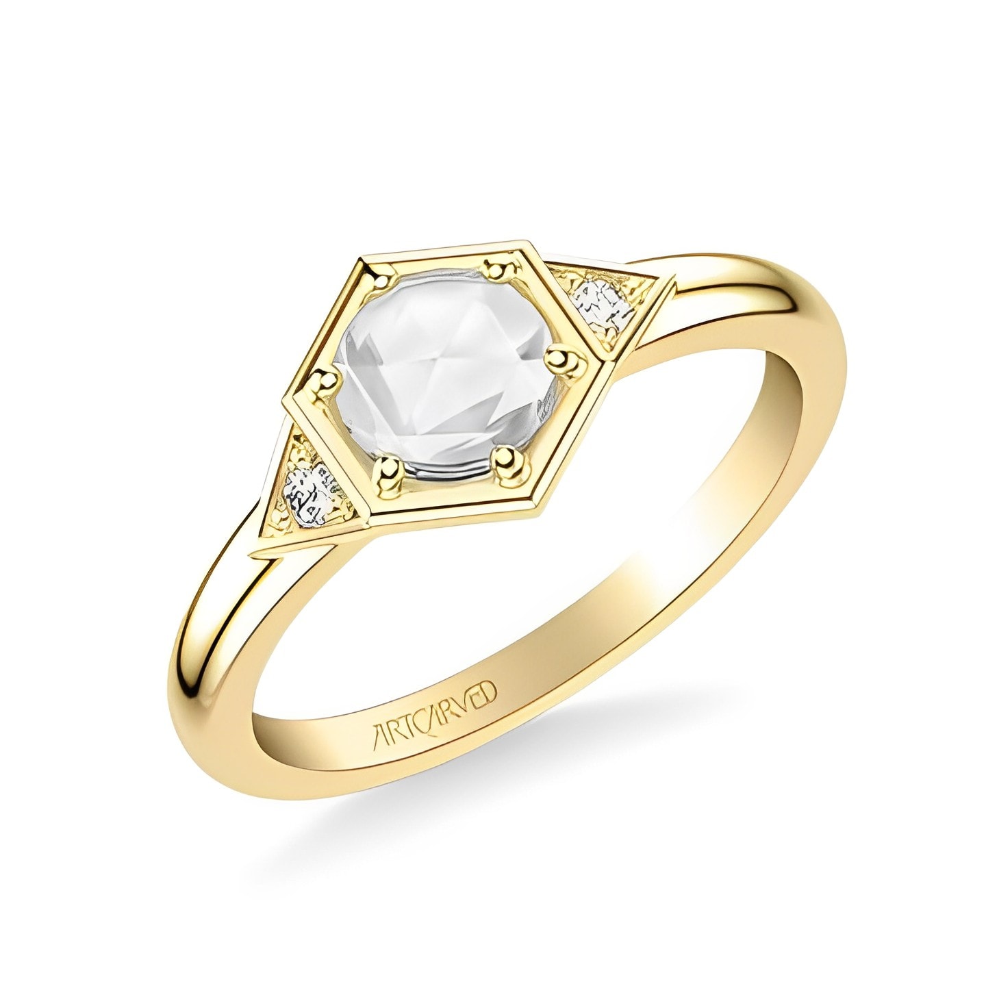 rose cut diamond engagement ring in yellow gold setting