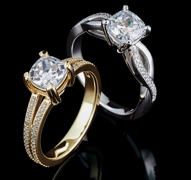 solitaire diamond engagement rings in yellow and white gols settings