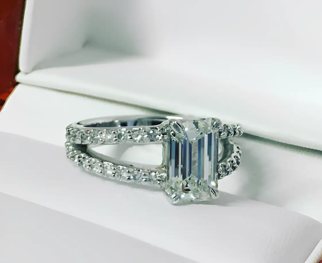 split shank diamond engagement ring in white gold setting
