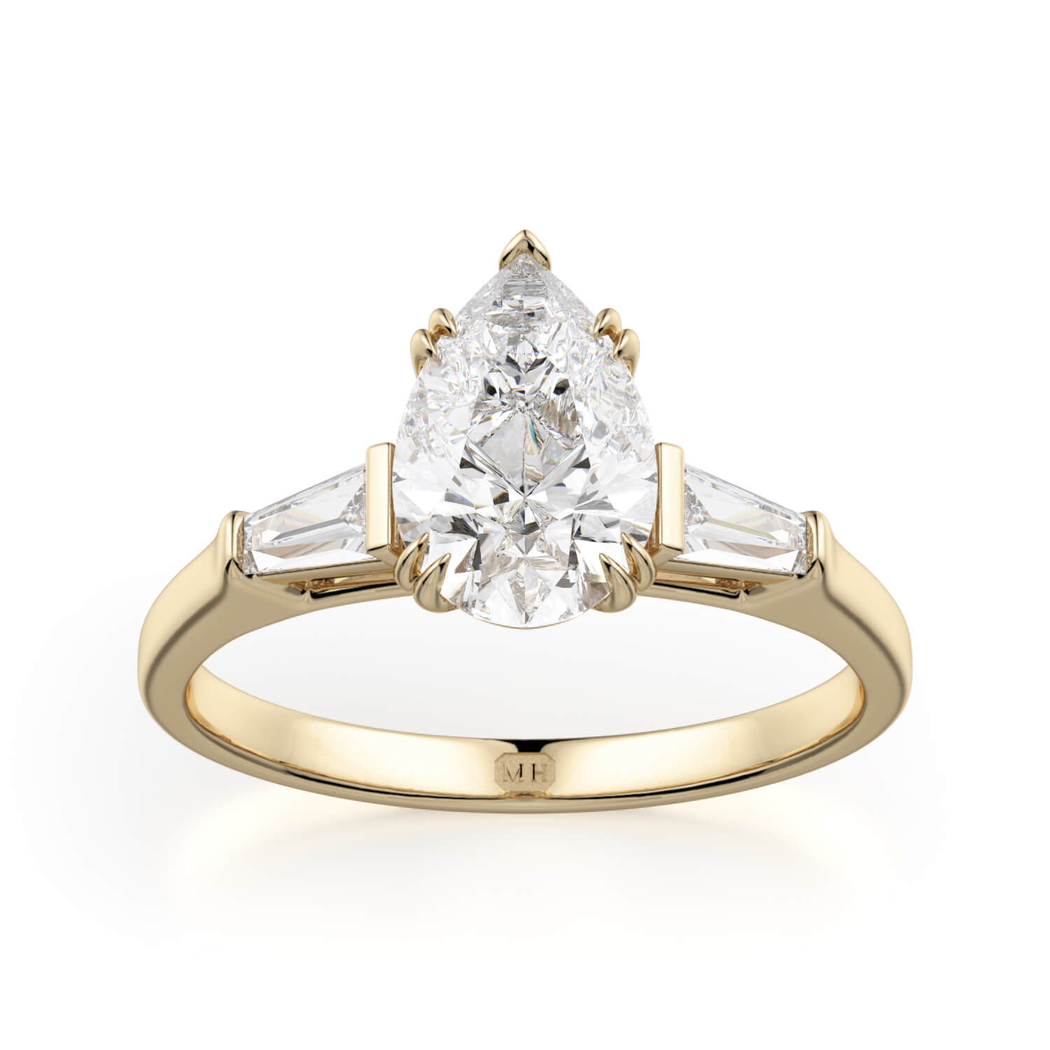 pear and baguettes diamond engagement ring