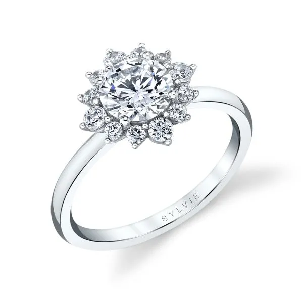 round halo engagement ring in white gold setting